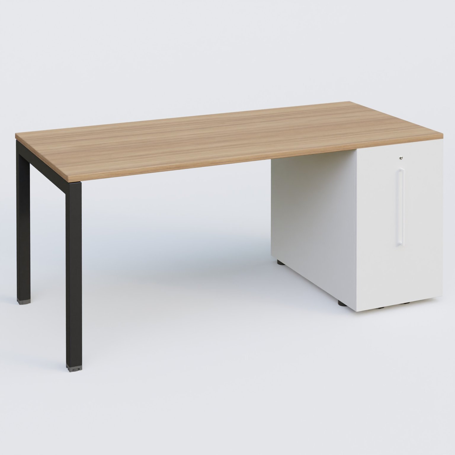 K3 Plateau droit 160x80 avec tour de rangement sous le plateau à droite. Plateau Noyer et pietement Noir Mat