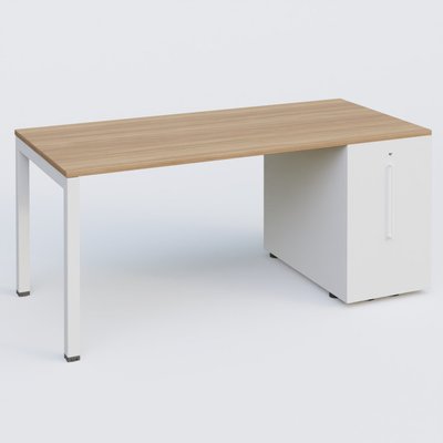 [Pas de famille] - [Pas de sous famille] - K3 Plateau droit 180x80 avec tour de rangement sous le plateau à droite. Plateau Noyer et pietement Blanc
