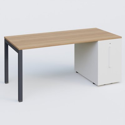 [Pas de famille] - [Pas de sous famille] - K3 Plateau droit 160x80 avec tour de rangement sous le plateau à droite. Plateau Noyer et pietement Anthracite