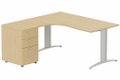 K2 Compact 90° asymétrique 160x162x80/60cm retour à gauche avec caisson HB bois 3 tiroirs chêne egger/aluminium
