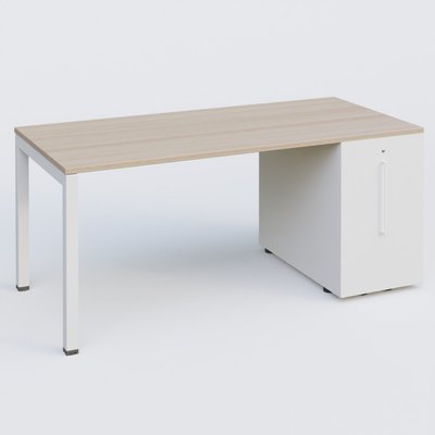 [Pas de famille] - [Pas de sous famille] - K3 Plateau droit 160x80 avec tour de rangement sous le plateau à droite. Plateau Acacia et pietement Blanc