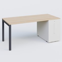 [Pas de famille] - [Pas de sous famille] - K3 Plateau droit 160x80 avec tour de rangement sous le plateau à droite. Plateau Hêtre et pietement Anthracite