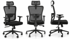 Fauteuil de Travail GABY avec tétiere réglable,Haut dossier avec support lombaire réglable en hauteur, assise réglable en Hauteur, mécanisque synchrone, avec accotoirs 2D resille Noir et tissu Noir 