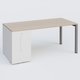 K3 Plateau droit 160x80 avec tour de rangement sous le plateau à gauche. Plateau Acacia et pietement Aluminium