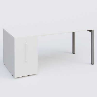 [Pas de famille] - [Pas de sous famille] - K3 Plateau droit 160x80 avec tour de rangement sous le plateau à gauche. Plateau Blanc et pietement Aluminium