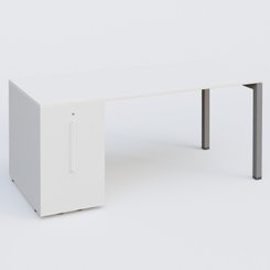 [Pas de famille] - [Pas de sous famille] - K3 Plateau droit 160x80 avec tour de rangement sous le plateau à gauche. Plateau Blanc et pietement Aluminium