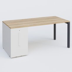 [Pas de famille] - [Pas de sous famille] - K3 Plateau droit 160x80 avec tour de rangement sous le plateau à gauche. Plateau Chêne naturel et pietement Anthracite