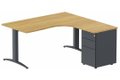 K2 Compact 90° asymétrique 160x162x80/60cm retour à droite avec caisson HB métal 3 tiroirs noyer /anthracite