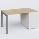 K3 Plateau droit 140x80 avec tour de rangement sous le plateau à droite. Plateau Chêne naturel et pietement Aluminium