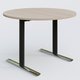 Table ronde gamme Pure diametre 110 cm. Plateau Acacia et pietement Noir/Chrome.