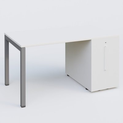 [Pas de famille] - [Pas de sous famille] - K3 Plateau droit 140x80 avec tour de rangement sous le plateau à droite. Plateau Blanc et pietement Aluminium