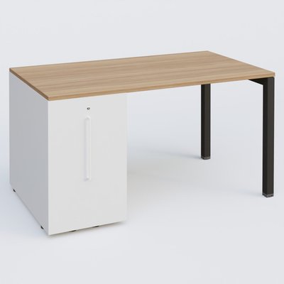 [Pas de famille] - [Pas de sous famille] - K3 Plateau droit 140x80 avec tour de rangement sous le plateau à gauche. Plateau Noyer et pietement Noir Mat