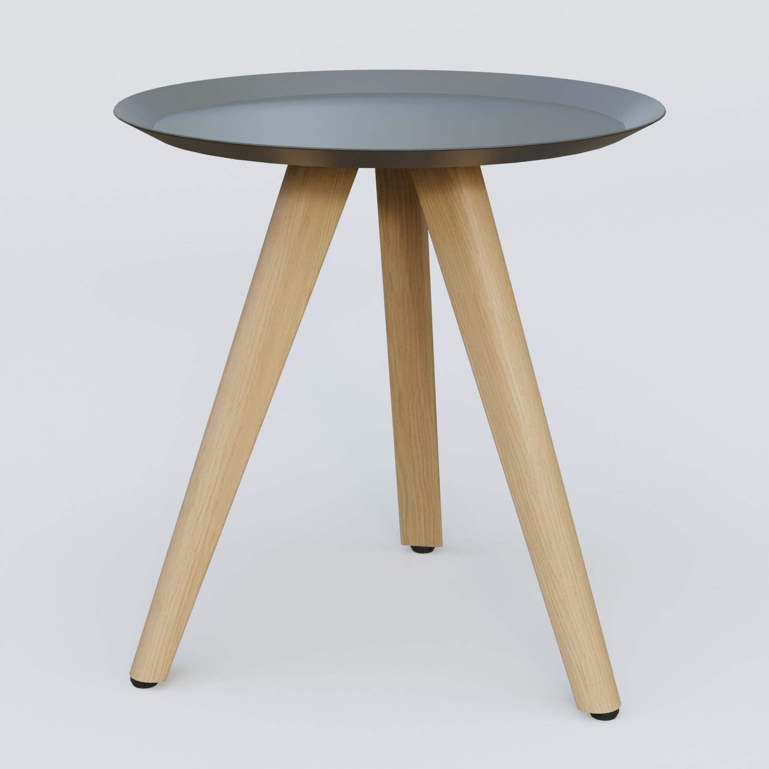 Table Basse Fashion Styl piètement 3 pieds bois et plateau métal. Plateau Carbon Grey et pietement Chêne.