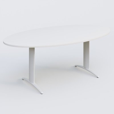 TABLES DE REUNION - Ovale - Table de réunion pietement K2 plateau 200-110 cm. Plateau Blanc et pietement Blanc.