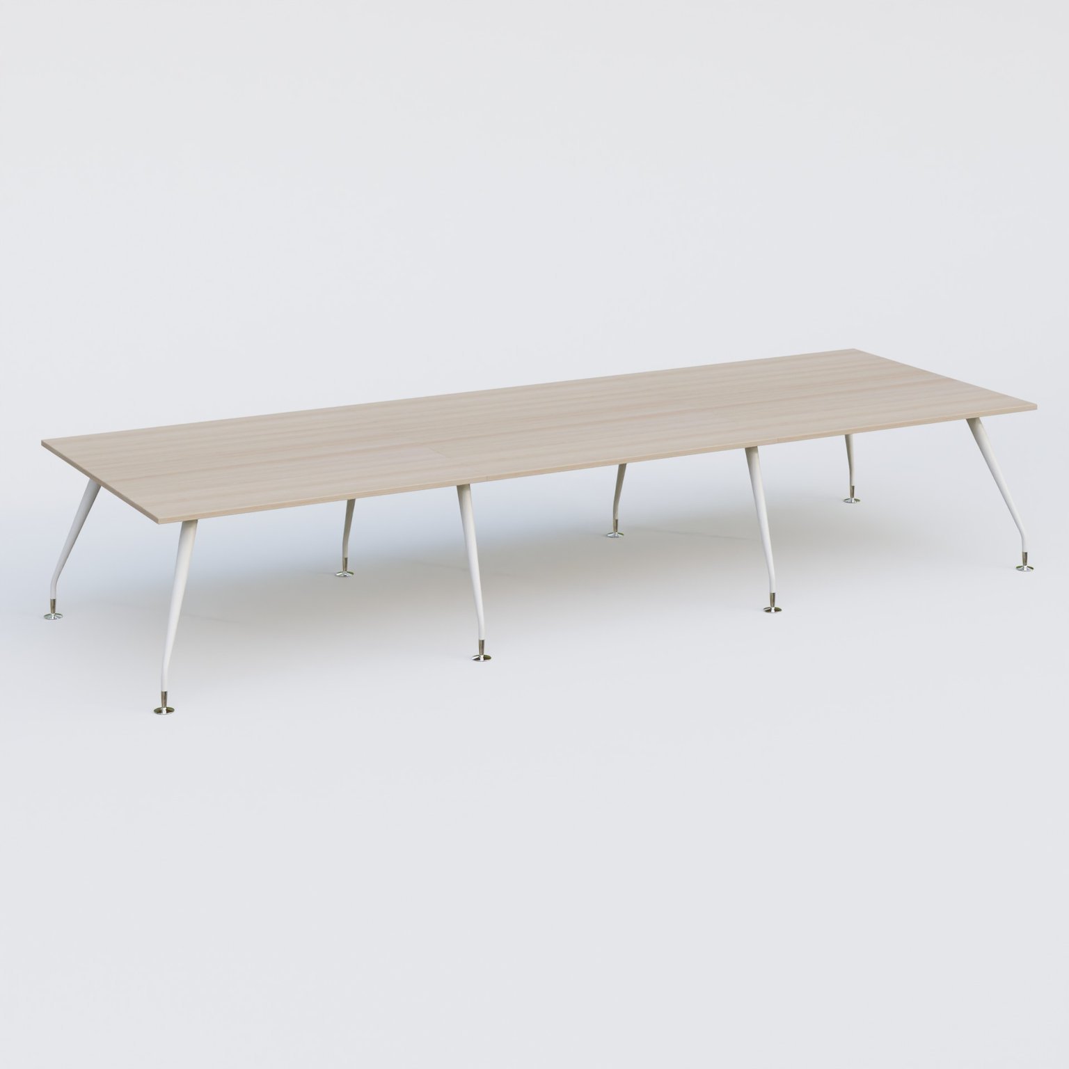 K5 table de reunion 420*145 cm. Plateau Acacia et pietement Blanc avec base chromé.