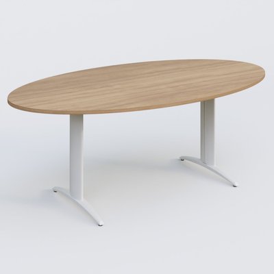 TABLES DE REUNION - Ovale - Table de réunion pietement K2 plateau 200-110 cm. Plateau Noyer et pietement Blanc.