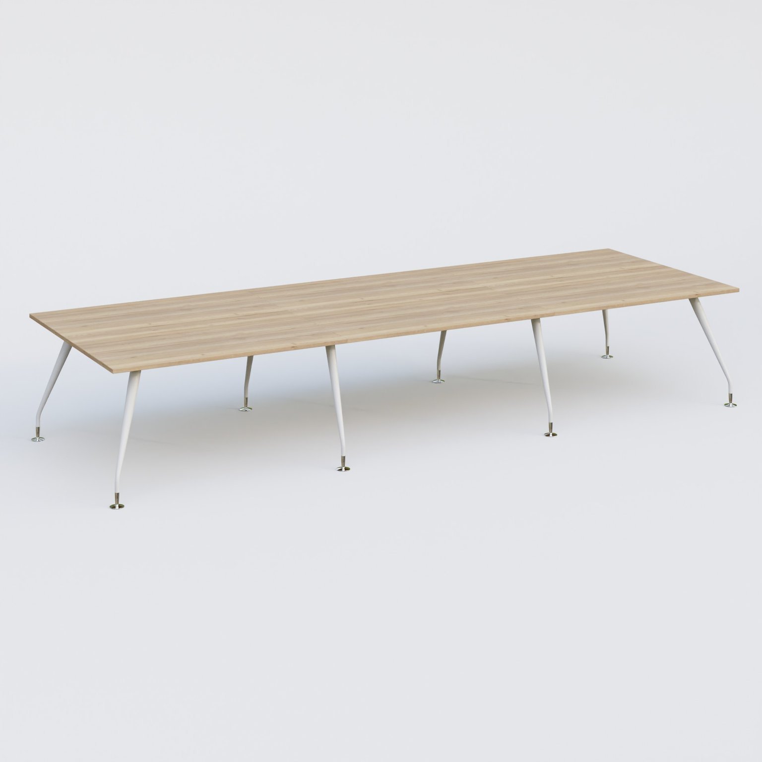 K5 table de reunion 420*145 cm. Plateau Chêne naturel et pietement Blanc avec base chromé.