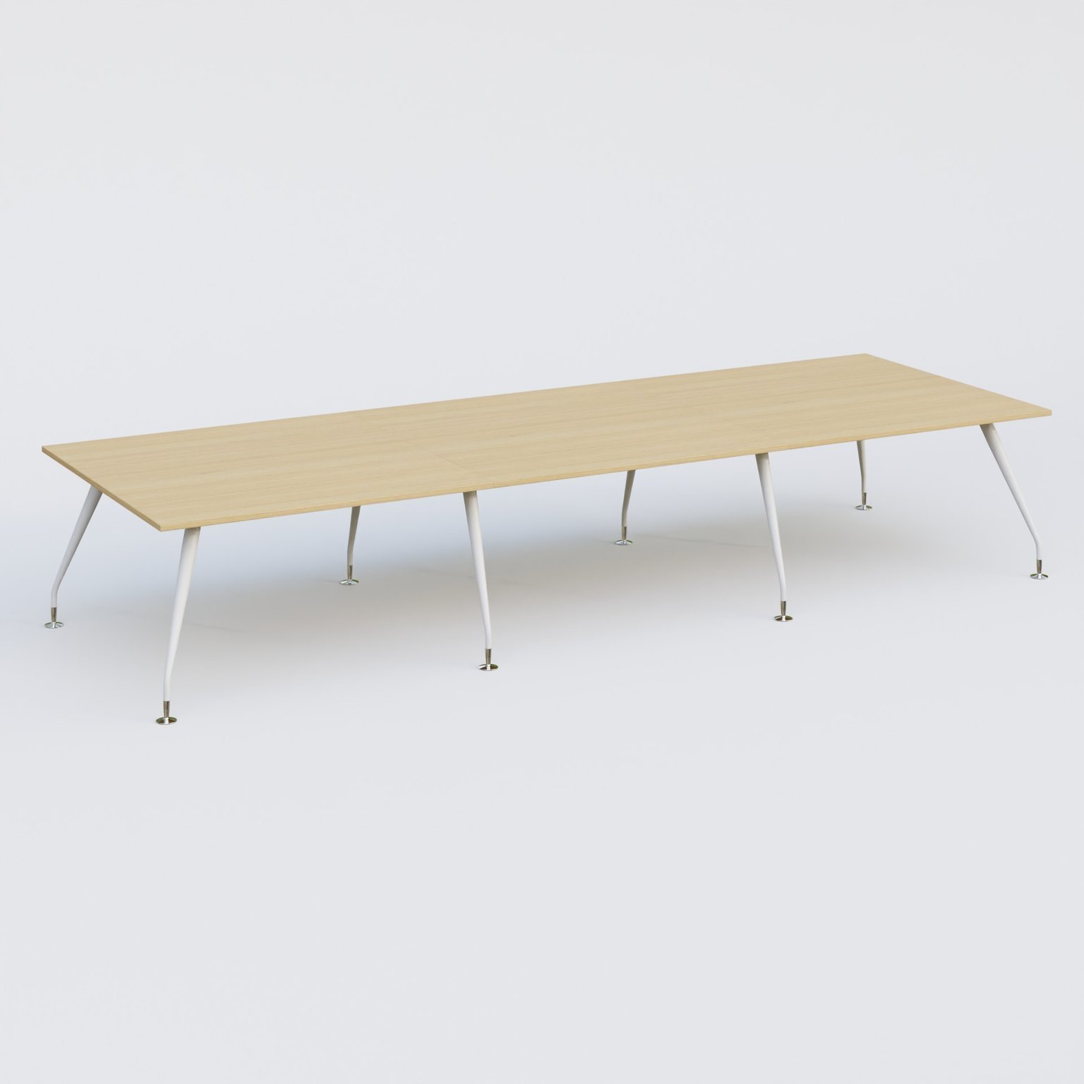 K5 table de reunion 420*145 cm. Plateau Chêne clair et pietement Blanc avec base chromé.