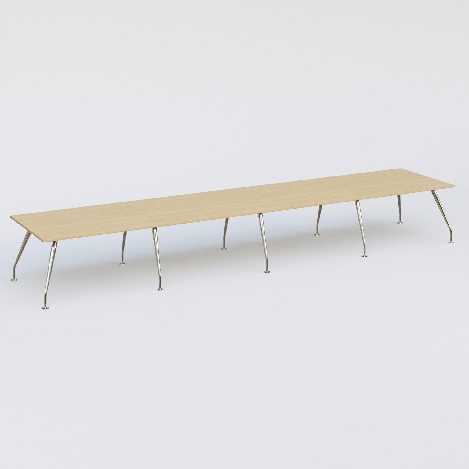 K5 table bench 560*120 cm. Plateau Chêne clair et pietement Chrome avec base chromé.