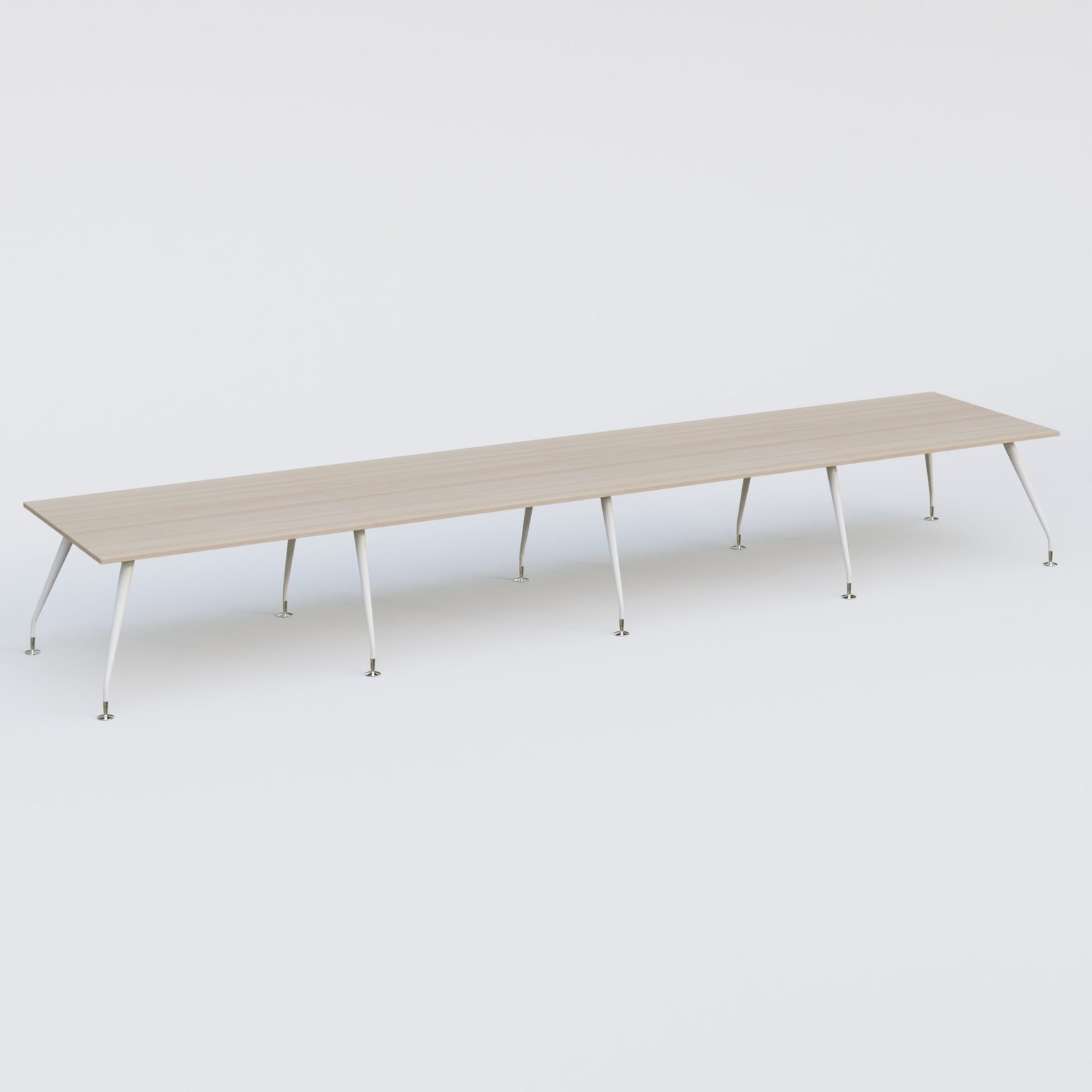 K5 table bench 560*120 cm. Plateau Acacia et pietement Blanc avec base chromé.