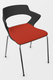 SWEETY Chaise 4 pieds tube, piétement chrome, coque polypropylène coloris noir, placet assise tissu BONDAI coloris rouge