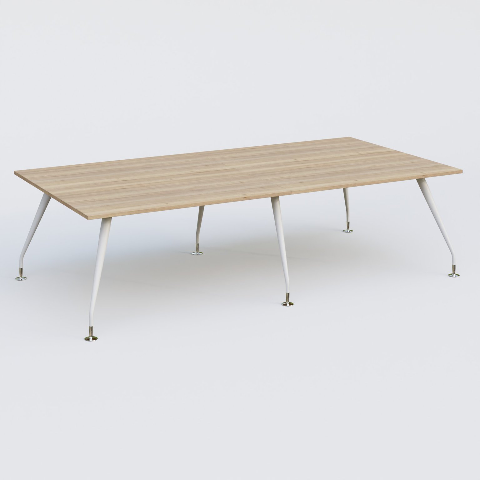 K5 table bench 280*145 cm. Plateau Chêne naturel et pietement Blanc avec base chromé.