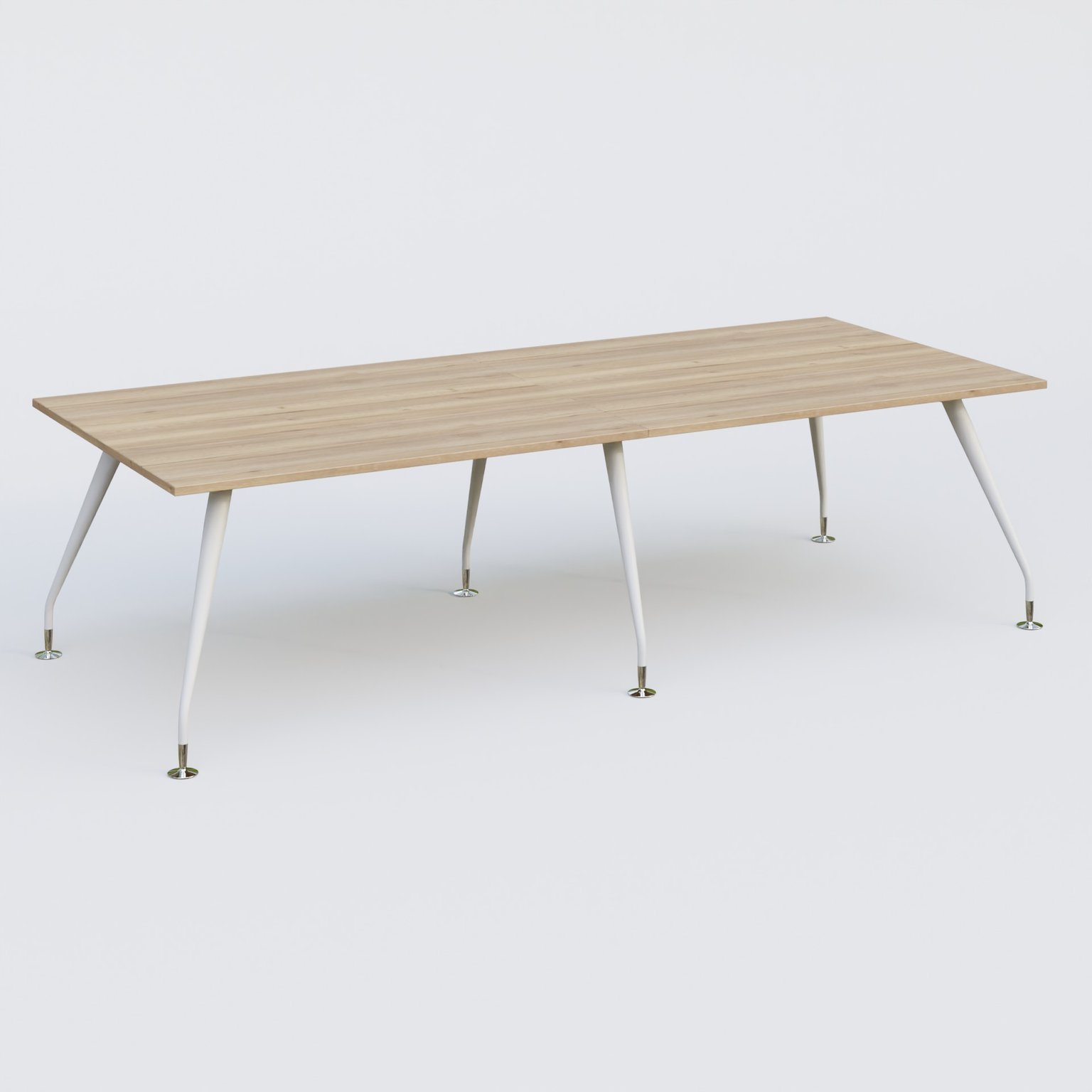 K5 table bench 280*120 cm. Plateau Chêne naturel et pietement Blanc avec base chromé.