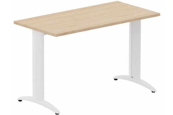 TABLES COMPOSABLES - Module départ - Module composable pied i, L.120xP.60cm, départ, plateau hêtre, structure blanc, plateau hêtre, structure blanc