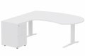 K1 POUTRE compact 90° manager 190x141x104x60cm sur caisson HB mélamine 3 tiroirs, plateau blanc, structure blanc