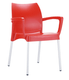RHODES- Fauteuil empilable  en polypropylène structure en aluminium anodisè -Finition assise rouge