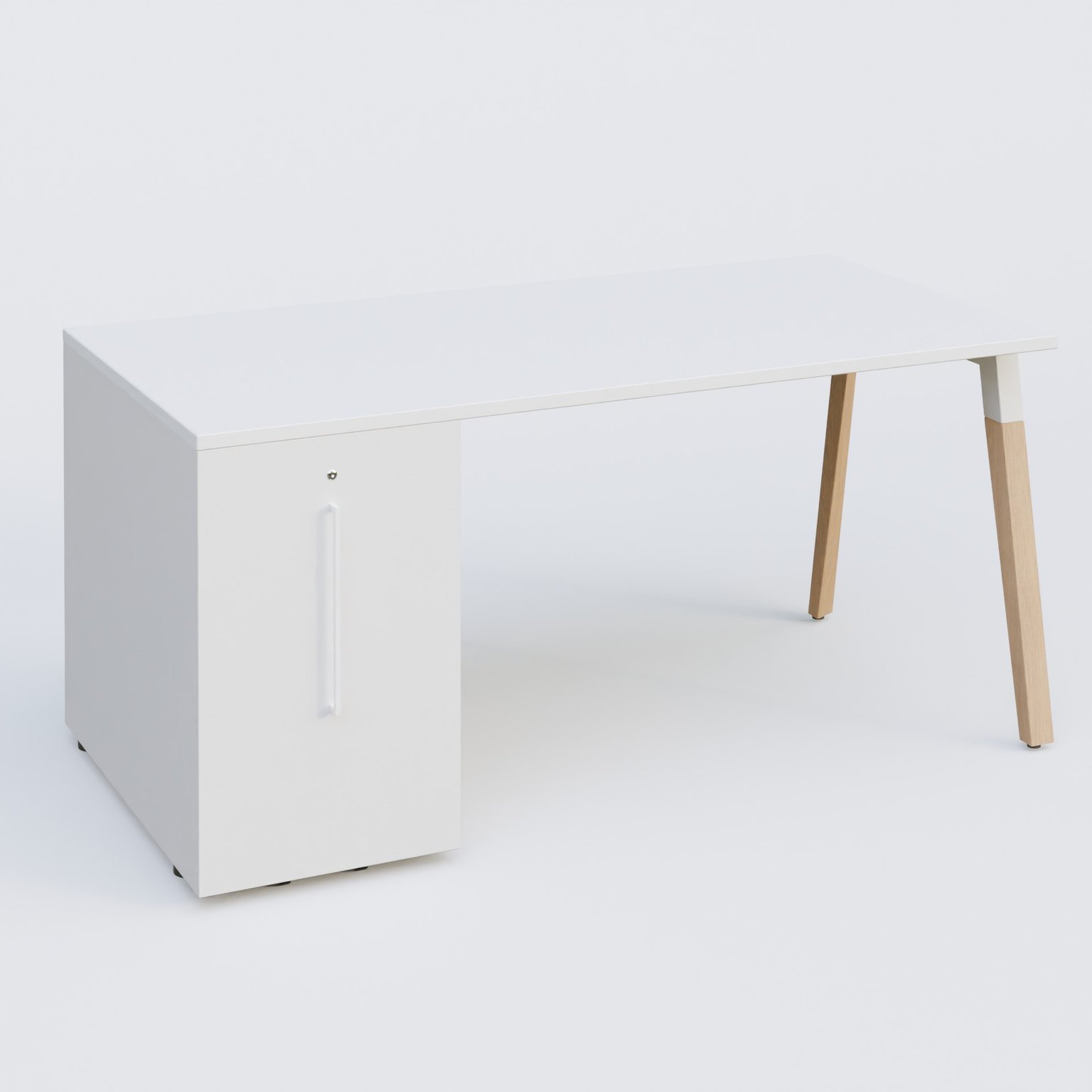 K8 WOOD Plateau 160x80 avec tour de rangement mélamine à gauche. Plateau Blanc et tour de ranfement blanche.