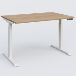 [Pas de famille] - [Pas de sous famille] - Poste solo 120*80 réglable en hauteur éléctriquement de 65-130 cm gamme KPro3. Plateau Noyer et pietement Blanc.