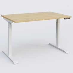 [Pas de famille] - [Pas de sous famille] - Poste solo 120*80 réglable en hauteur éléctriquement de 65-130 cm gamme KPro3. Plateau Chêne clair et pietement Blanc.