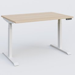 [Pas de famille] - [Pas de sous famille] - Poste solo 120*80 réglable en hauteur éléctriquement de 65-130 cm gamme KPro3. Plateau Hêtre et pietement Blanc.