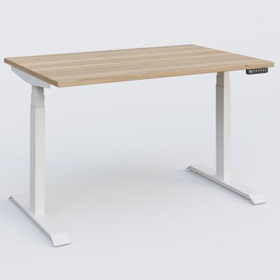 [Pas de famille] - [Pas de sous famille] - Poste solo 120*80 réglable en hauteur éléctriquement de 65-130 cm gamme KPro3. Plateau Chêne naturel et pietement Blanc.