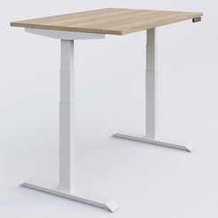 [Pas de famille] - [Pas de sous famille] - Poste solo 120*80 réglable en hauteur éléctriquement de 65-130 cm gamme KPro3. Plateau Chêne naturel et pietement Blanc.