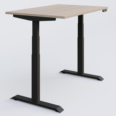[Pas de famille] - [Pas de sous famille] - Poste solo 120*80 réglable en hauteur éléctriquement de 65-130 cm gamme KPro3. Plateau Acacia et pietement Noir.