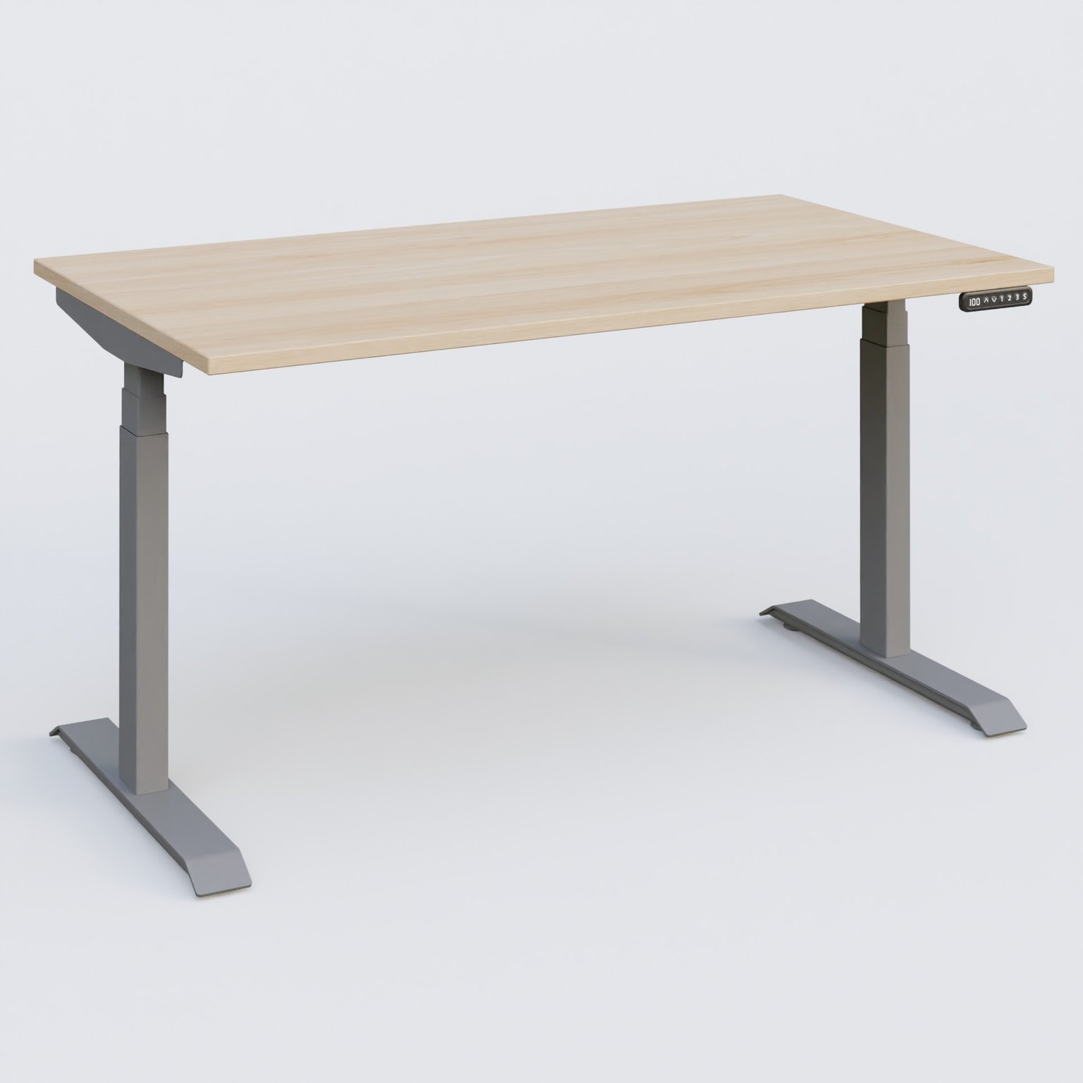 Poste solo 140*80 réglable en hauteur éléctriquement de 65-130 cm gamme KPro3. Plateau Hêtre et pietement Aluminium.