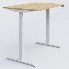 [Pas de famille] - [Pas de sous famille] - Poste solo 160*80 réglable en hauteur éléctriquement de 65-130 cm gamme KPro3. Plateau Chêne clair et pietement Blanc.
