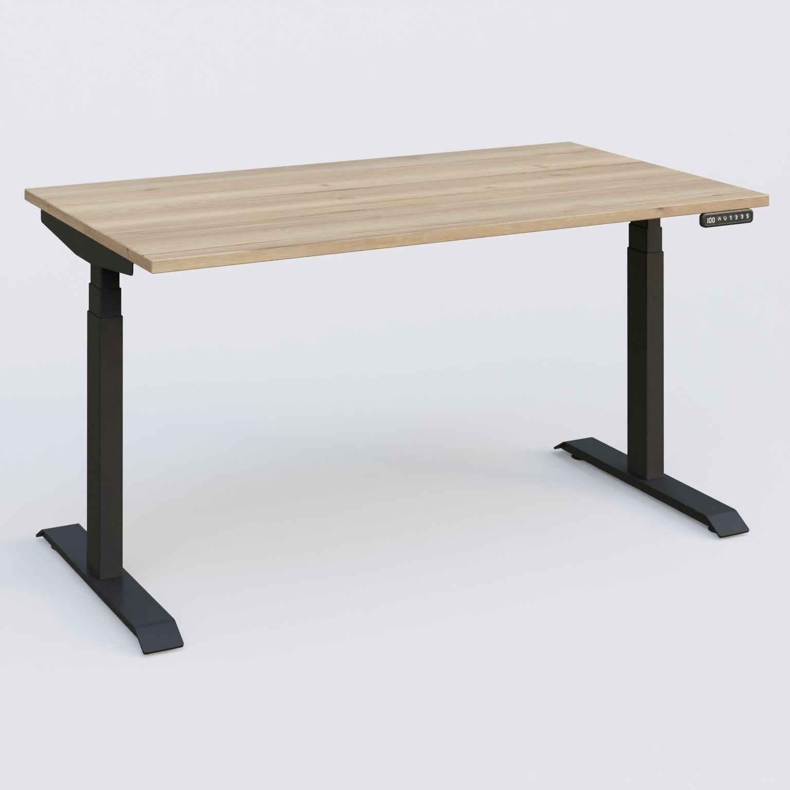 Poste solo 140*80 réglable en hauteur éléctriquement de 65-130 cm gamme KPro3. Plateau Chêne naturel et pietement Noir.