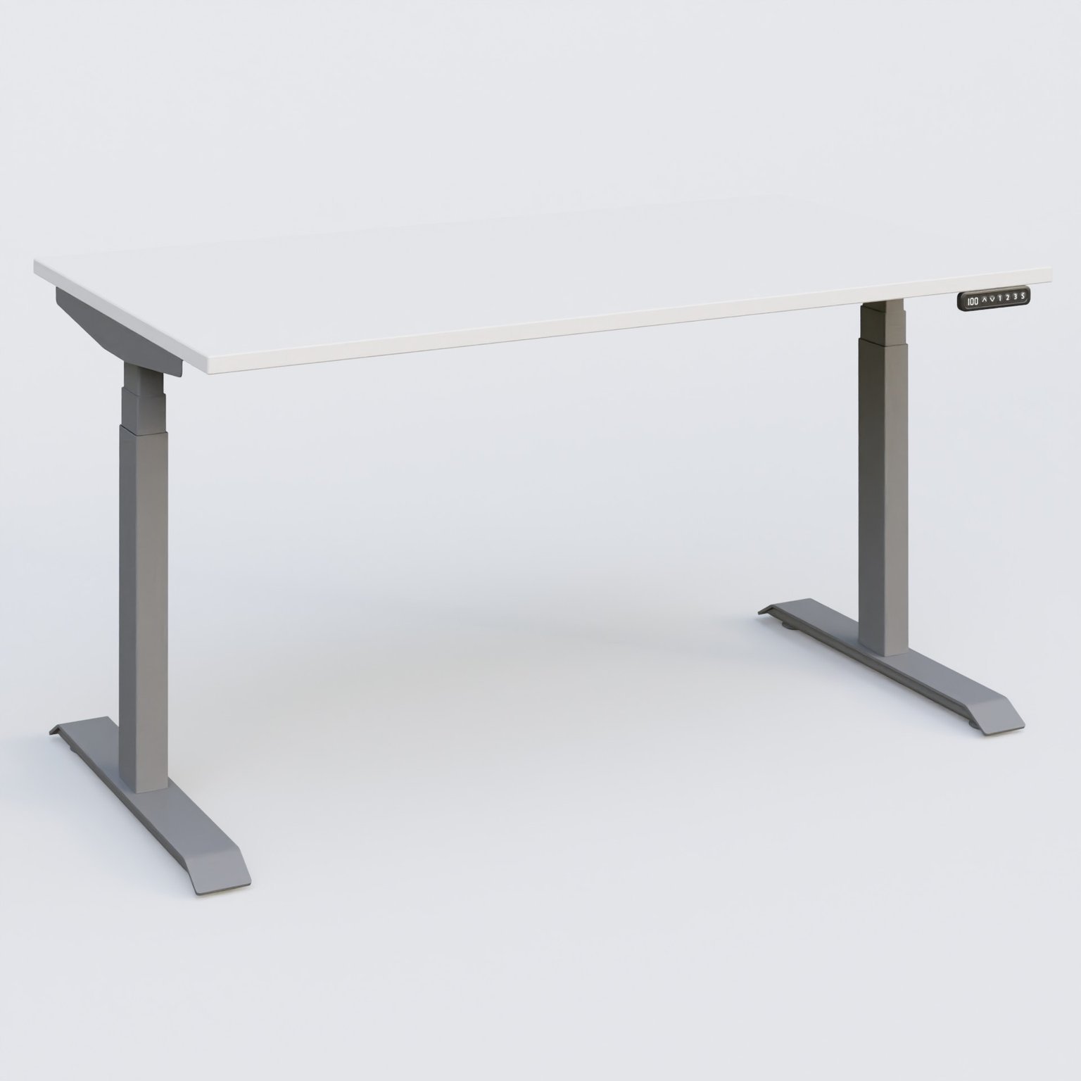 Poste solo 140*80 réglable en hauteur éléctriquement de 65-130 cm gamme KPro3. Plateau Blanc et pietement Aluminium.