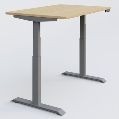 [Pas de famille] - [Pas de sous famille] - Poste solo 160*80 réglable en hauteur éléctriquement de 65-130 cm gamme KPro3. Plateau Chêne clair et pietement Aluminium.