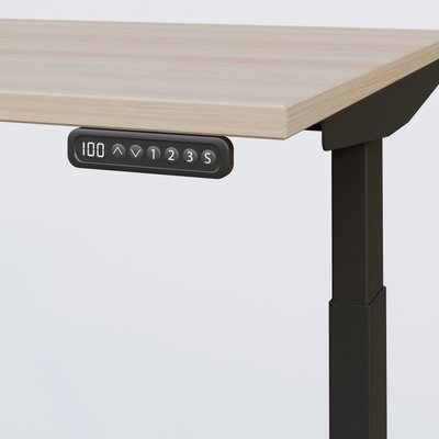 [Pas de famille] - [Pas de sous famille] - Poste solo 160*80 réglable en hauteur éléctriquement de 65-130 cm gamme KPro3. Plateau Acacia et pietement Noir.