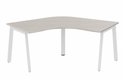 Plan compact 120° symétrique 120 x 120 / 80 cm, structure pied d'angle, plateau acacia, structure blanc