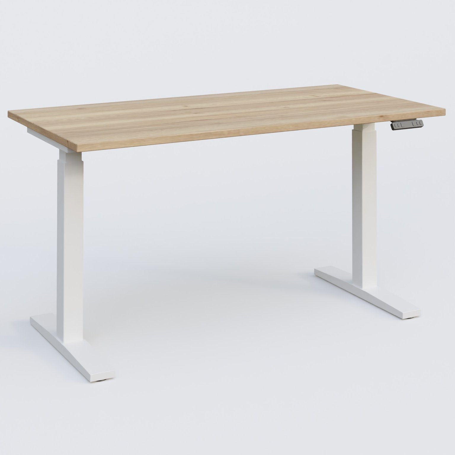 Poste solo 140*70 réglable en hauteur éléctriquement de 70-120 cm gamme KPro2. Plateau Chêne naturel et pietement Blanc.