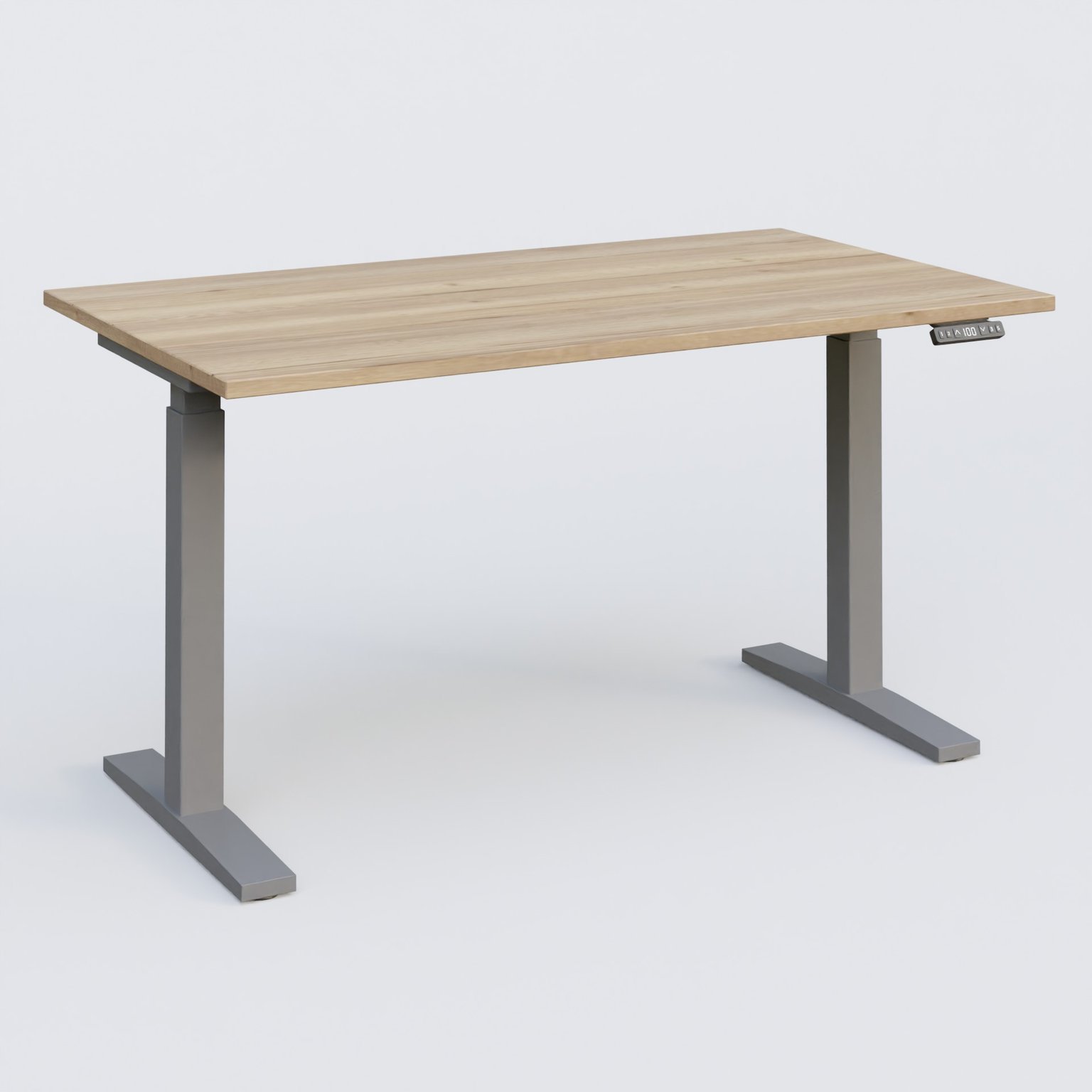 Poste solo 140*80 réglable en hauteur éléctriquement de 70-120 cm gamme KPro2. Plateau Chêne naturel et pietement Aluminium.