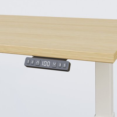 [Pas de famille] - [Pas de sous famille] - Poste solo 120*80 réglable en hauteur éléctriquement de 70-120 cm gamme KPro2. Plateau Chêne clair et pietement Blanc.
