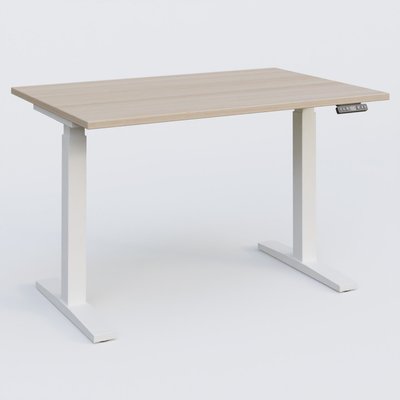 [Pas de famille] - [Pas de sous famille] - Poste solo 120*80 réglable en hauteur éléctriquement de 70-120 cm gamme KPro2. Plateau Acacia et pietement Blanc.