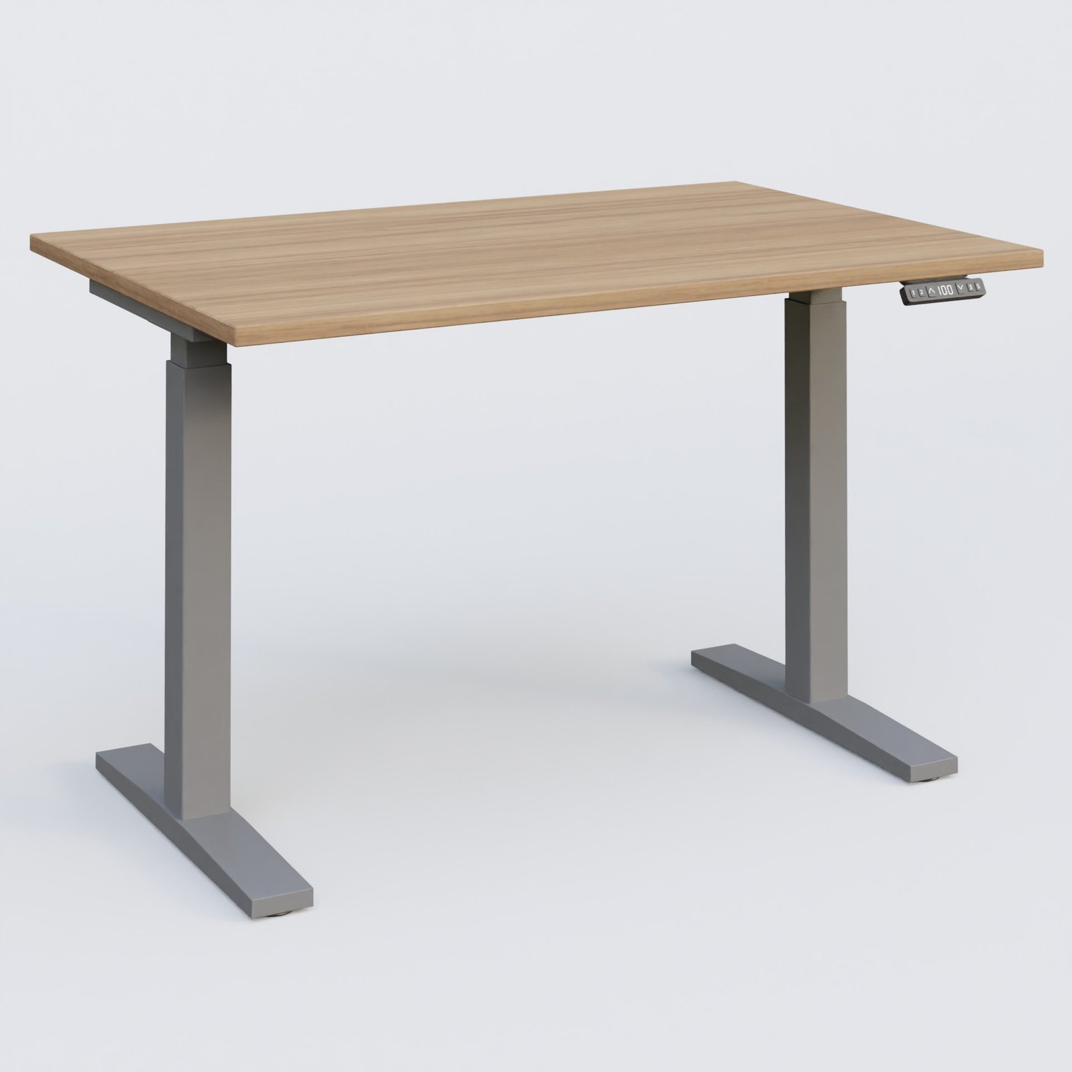 Poste solo 120*80 réglable en hauteur éléctriquement de 70-120 cm gamme KPro2. Plateau Noyer et pietement Aluminium.