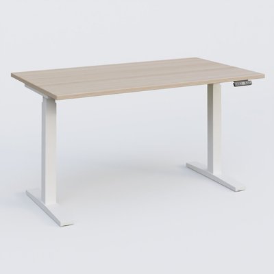 [Pas de famille] - [Pas de sous famille] - Poste solo 140*80 réglable en hauteur éléctriquement de 70-120 cm gamme KPro2. Plateau Acacia et pietement Blanc.